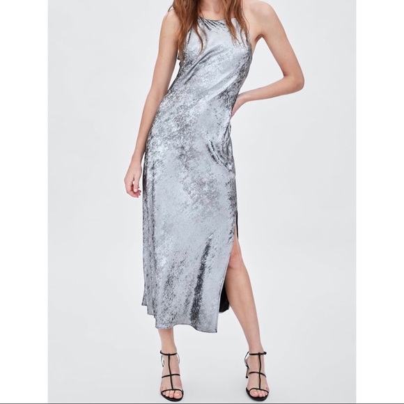 Zara Dresses & Skirts - ZARA Shiny Metallic Dress M NWT